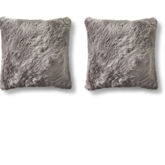 2 - Threshold- Faux Fur Decorative Throw Pillow, Gray, 18" X 18" each - Picture 1 of 3
